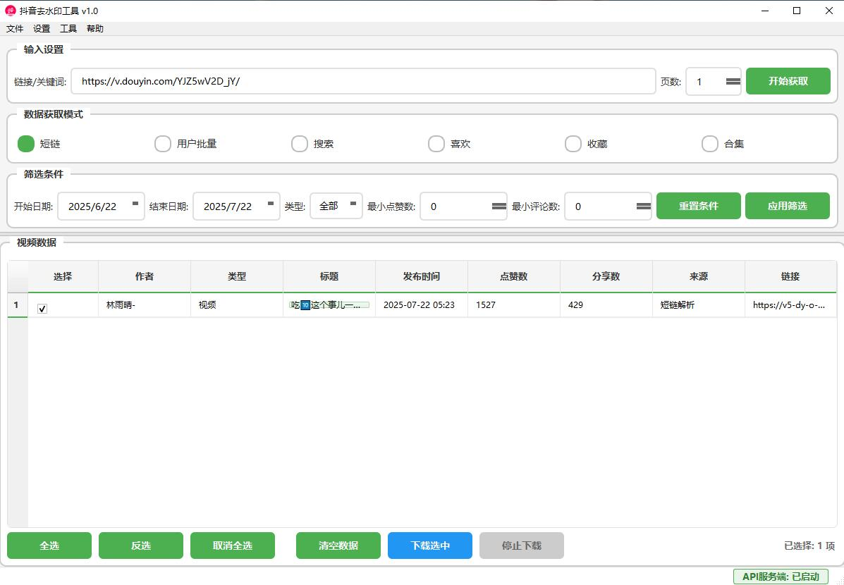 抖音去水印工具 pc v1.0绿色版